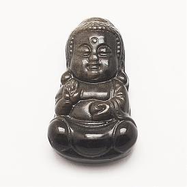 Pendentifs d'obsidienne à bruyère dorée naturelle, Bouddha