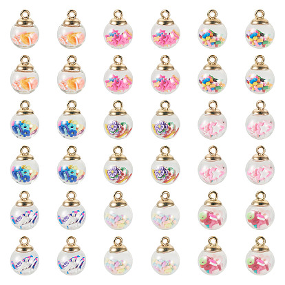 54шт 9 стили стеклянные подвески, круглые, с ccb и полимерной глиной ручной работы