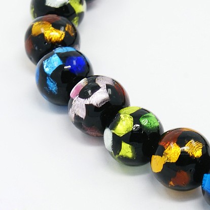 Handmade Silver Foil Glass Lampwork Round Beads Strands