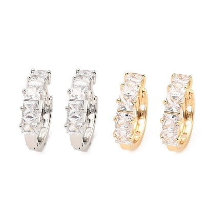 Brass Micro Pave Cubic Zirconia Hoop Earrings, Square