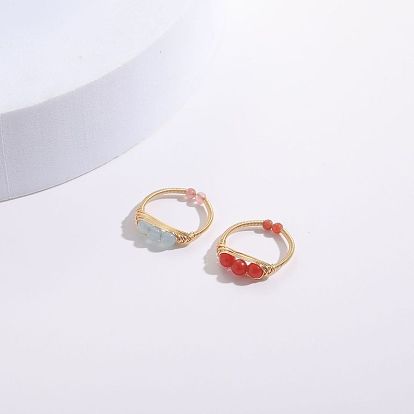 Red Agate and Feldspar Ring with 14K Gold Wire Weave - Minimalist Luxury Jewelry
