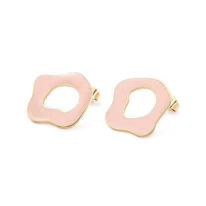 304 Stainless Steel Stud Earrings, Enamel, Golden, for Women
