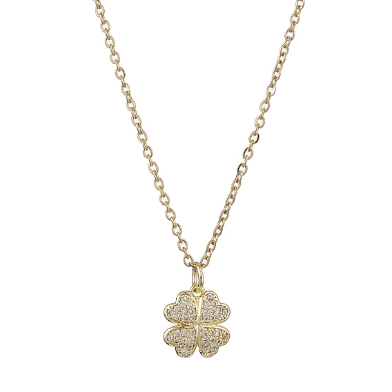 Ожерелья с подвесками из латуни клевер с микропаве и кубическим цирконием, 304 ожерелья из троса из нержавеющей стали для женщин