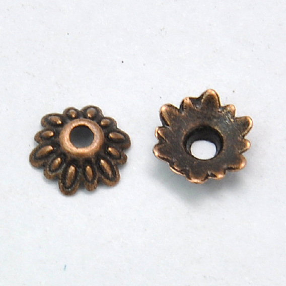  Крышки для бусин тибетского стиля, без свинца и без кадмия, цветок, 8x2.5 мм, отверстие : 2 мм