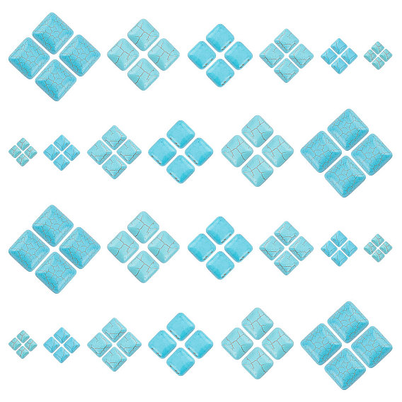 120Pcs 6 Style Craft Findings Dyed Synthetic Turquoise Gemstone Flat Back Cabochons, Square