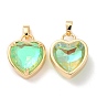 K9 Glass Pendants, with Golden Tone Brass Findings, Faceted, Heart Charms