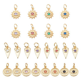 24 шт 3 стили латунные подвески из микропаве с фианитом, с целью перехода в кольце, реальный 18 k позолоченный