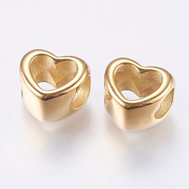 304 Stainless Steel European Beads, Ion Plating (IP), Large Hole Beads, Hollow Heart
