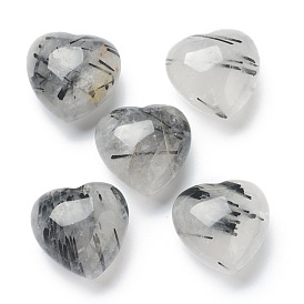 Natural Rutilated Quartz Heart Love Stone, Pocket Palm Stone for Reiki Balancing