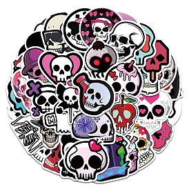 52Pcs Skull Theme PVC Self Adhesive Cartoon Stickers, Waterproof Decals for Laptop, Bottle, Luggage Decor