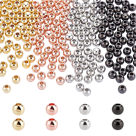 200Pcs 4 Colors Brass Beads, Round