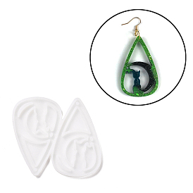 DIY Teardrop with Moon & Cat Pendants Silicone Molds, Resin Casting Molds, For UV Resin, Epoxy Resin Jewelry Making, Halloween Theme