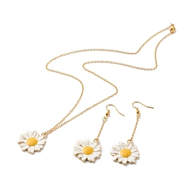 Pendentifs en alliage, avec boucles d'oreilles créoles en émail et colliers pendentifs ensembles de bijoux, avec des chaînes de perles en laiton faites à la main, or, fleur