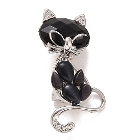 Rhinestone Cat Badge, Animal Alloy Lapel Pin for Backpack Clothes, Platinum