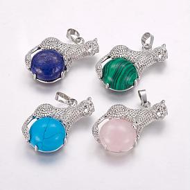 Драгоценный камень подвески, с латунной фурнитурой , леопард, платина