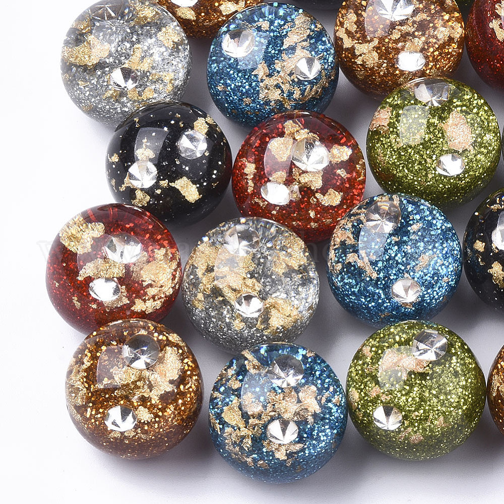 China Factory Resin Beads, with Rhinestone & Glitter Powder & Gold Foil