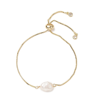 Oval Natural Pearl Beaded Slider Bracelet, Brass Jewelry for Women