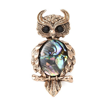 Антикварные значки для лацканов из сплава в форме совы, украшенные стразами., Значки-ракушки для рюкзаков и одежды