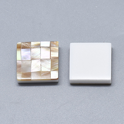 Shell Cabochons, with Resin Bottom, Square with Mosaic Pattern