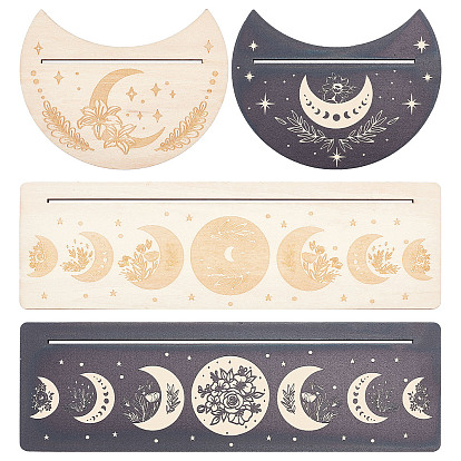 4 piezas 4 candelabros de madera estilo y soportes para cartas del tarot, soporte de exhibición para herramientas de adivinación de brujas, en forma de luna y rectángulo