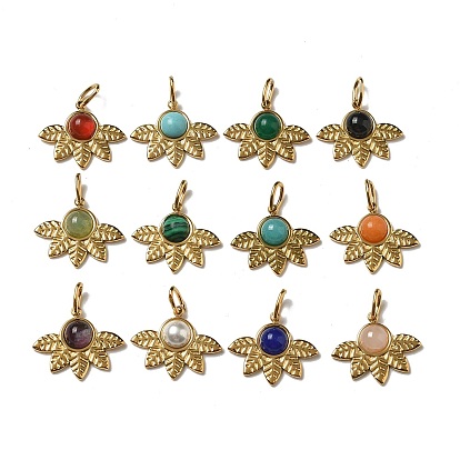 Ионное покрытие (ip) 304 нержавеющая сталь с подвесками из натуральных и синтетических драгоценных камней, реальный 14 k позолоченный, смешанные окрашенные и неокрашенные, очарование листа