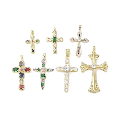 Настоящие 18 k позолоченные латунные подвески с микропаве и кубическим цирконием, со стеклом, без кадмия, без никеля и без свинца, крестик
