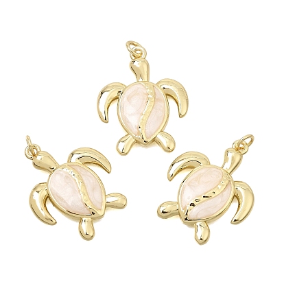 Brass with Misty Rose Enamel Pendants, Turtle Charms, Rack Plating, Long-Lasting Plated, Cadmium Free & Lead Free
