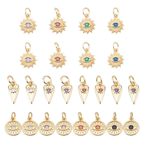 24 шт 3 стили латунные подвески из микропаве с фианитом, с целью перехода в кольце, реальный 18 k позолоченный