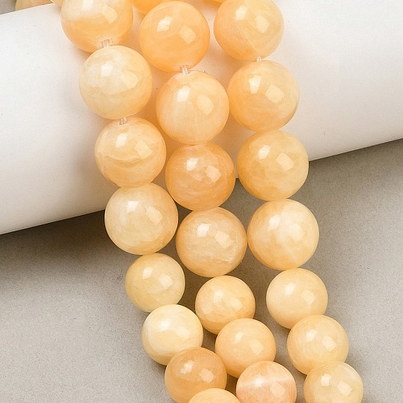 Natural Yellow Jade Graduated Beads Strands, Smooth Round