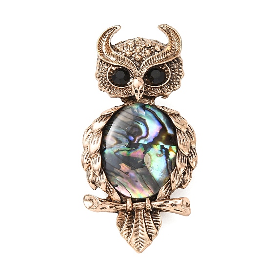 Антикварные значки для лацканов из сплава в форме совы, украшенные стразами., Значки-ракушки для рюкзаков и одежды