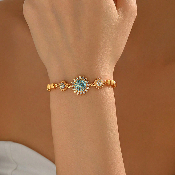 Браслеты из латуни с подсолнухами для женщин, с синтетическими бирюзовый