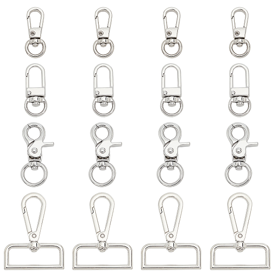 16pcs 4 fermoirs pivotants en alliage de zinc de style,  crochet mousqueton, forme mixte