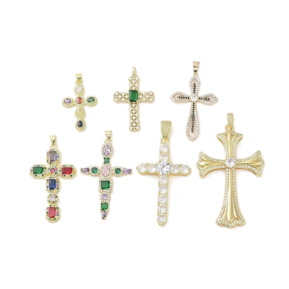 Настоящие 18 k позолоченные латунные подвески с микропаве и кубическим цирконием, со стеклом, без кадмия, без никеля и без свинца, крестик
