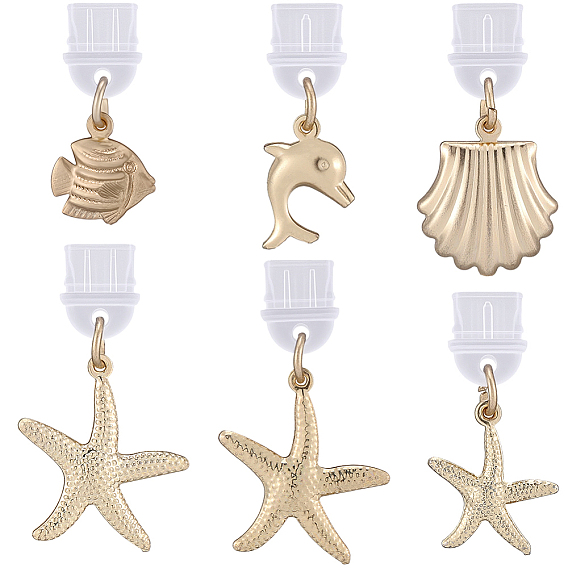 6Pcs PVC Mobile Dustproof Plugs, with 304 Stainless Steel Pendants, Mixed Shapes