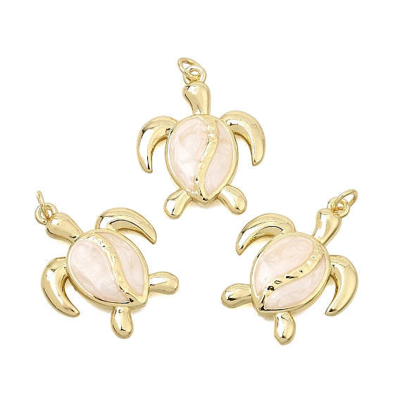 Colgantes de latón con esmalte rosa brumoso, encantos de tortuga, chapado en rack, larga duración plateado, sin plomo y cadmio