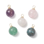 Круглые подвески из натурального аметиста, розового кварца, кварцевого кристалла, апатита и зеленого авантюрина, с медными петлями, золотые