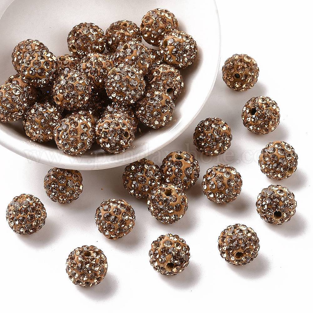 Pave Disco Ball Beads, Polymer Clay Rhinestone Beads, Round, Crystal,  PP13(1.9~2mm), 6 Rows Rhinestone, 10mm, Hole: 1.5mm
