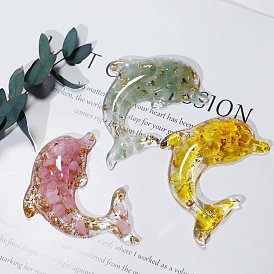 Natural Gemstone Chip & Resin Craft Display Decorations, Glittered Dolphin Figurine, for Home Feng Shui Ornament