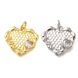 Rack Plating Brass Micro Pave Cubic Zirconia Pendants, Lead Free & Cadmium Free, Long-Lasting Plated, Heart with Word Love