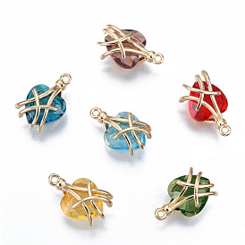 Transparent K9 Glass Pendants, with Light Gold Plated Brass Findings, Cadmium Free & Lead Free, Faceted, Heart