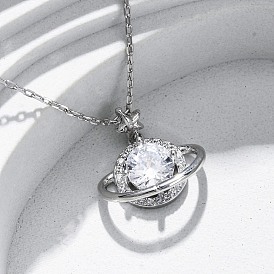 Латунные микропаве кубические цирконии звездные подвески ожерелья для женщин, планета