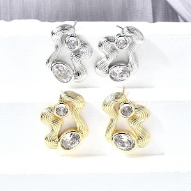 Серьги-гвоздики из латунного микро-паве, самородки