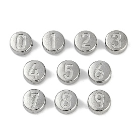 Anti-Tarnish 304 Stainless Steel Beads, Flat Round with Number