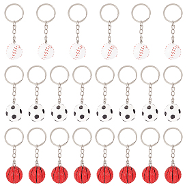 22Pcs Opaque Resin/Plastic Pendants, PU Leather with Iron Ring, Baseball Pendants Accessories, Mixed Shape