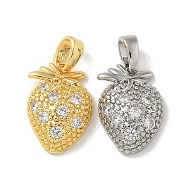 Brass Micro Pave Cubic Zirconia Pendents, Strawberry Charms