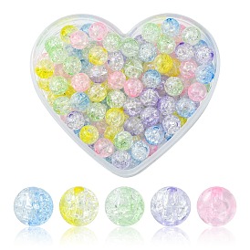 100Pcs 5 Colors Transparent Crackle Acrylic Beads, Round