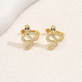 Латунные серьги-каффы в форме змеи, с четким кубического циркония