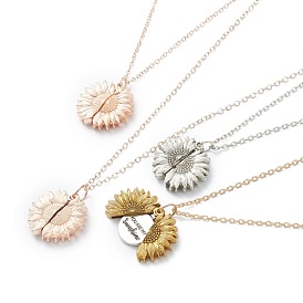 Openable Alloy Pendant Necklaces, with Cable Chains, Sunflower with Word You Are My Sunshine