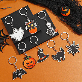 Halloween cartoon bat ghost pumpkin key chain Halloween kitten skull spider wooden pendant
