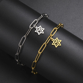 304 Stainless Steel Star of David Chai Charm Bracelets for Women